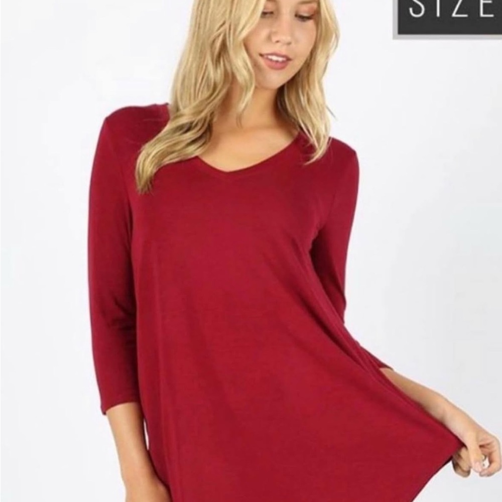 Zenana Outfitters Red 3/4 Sleeve Oversized Tunic